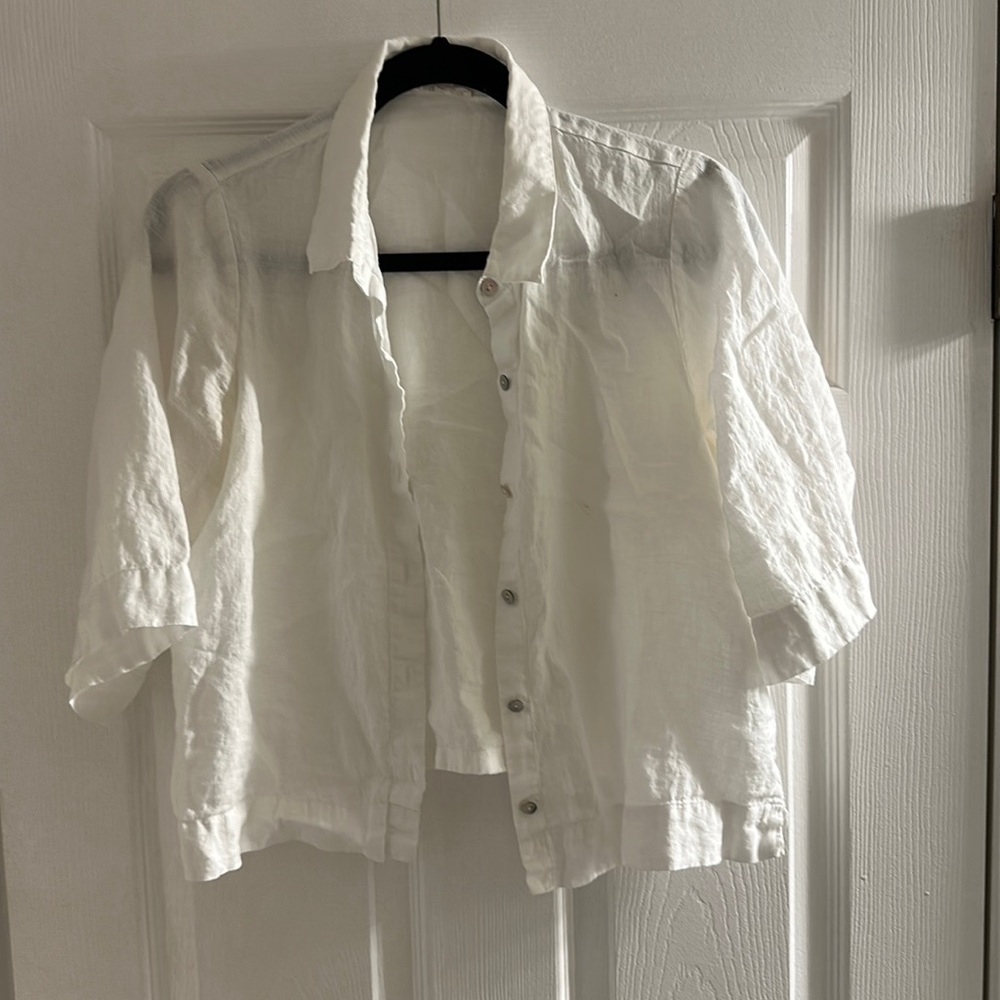 Eileen Fisher linen bottom up shirt